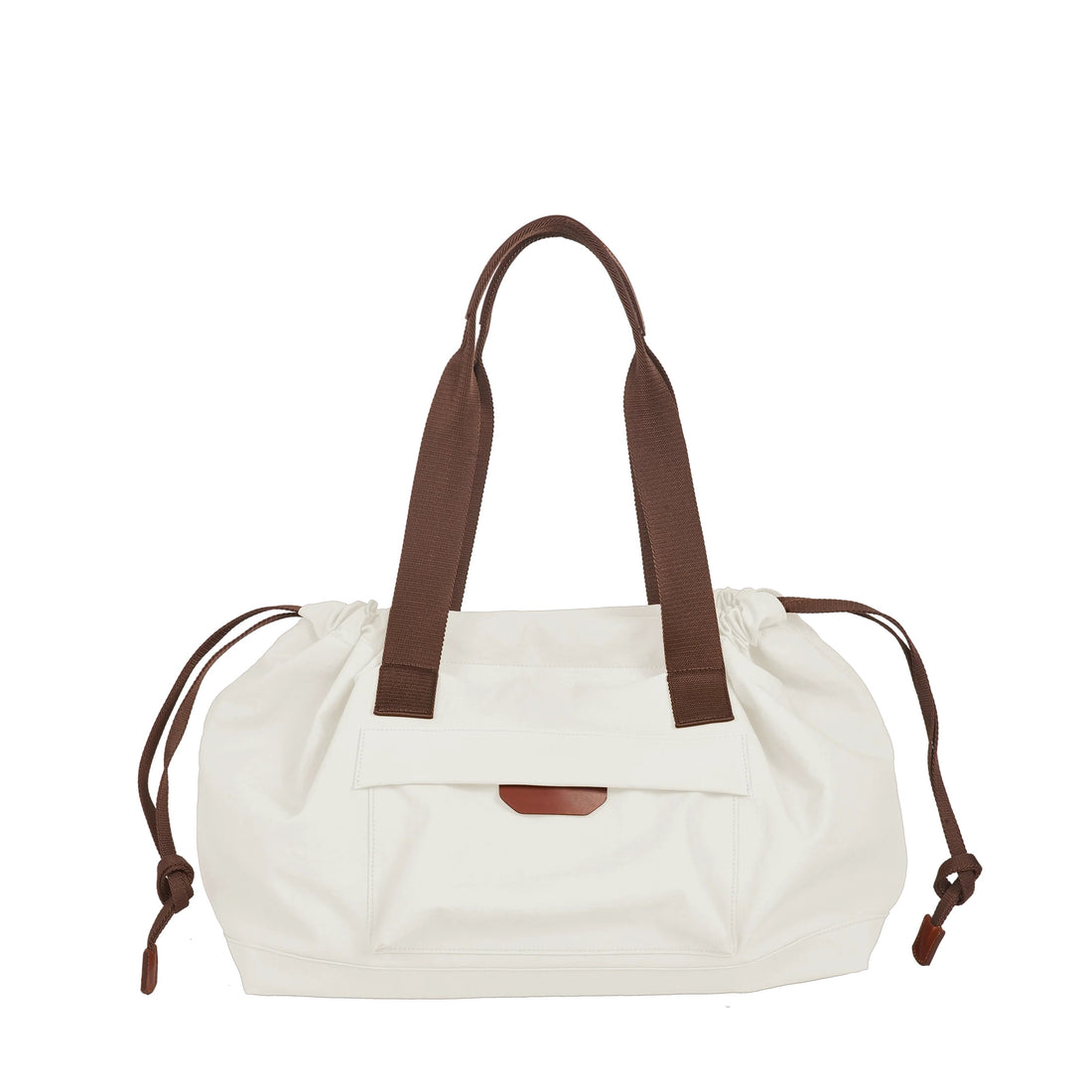 Water Repellent Nylon Vegetable Leather Trim Drawstring Large Leisure Tote Bag